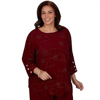 Plus Size Alfred Dunner Soutache Geo Floral Top
