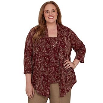 Plus Size Alfred Dunner Shimmer Abstract 2-in-1 Top with Necklace