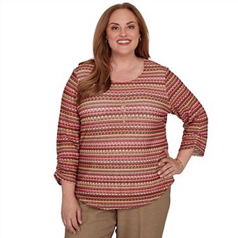 Plus Size Alfred Dunner Union Square Stripe Knit Top with Necklace
