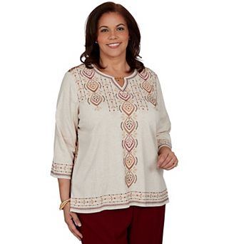 Plus Size Alfred Dunner Union Square Medallion Embroidered Back Top