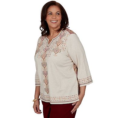 Plus Size Alfred Dunner Union Square Medallion Embroidered Back Top