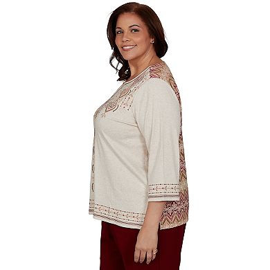Plus Size Alfred Dunner Union Square Medallion Embroidered Back Top