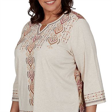 Plus Size Alfred Dunner Union Square Medallion Embroidered Back Top