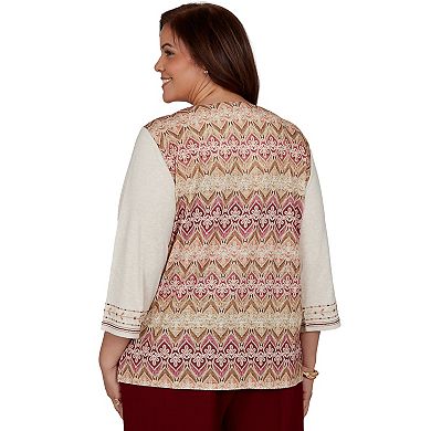 Plus Size Alfred Dunner Union Square Medallion Embroidered Back Top