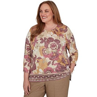 Plus Size Alfred Dunner Union Square Exploded Floral Geo Border Top