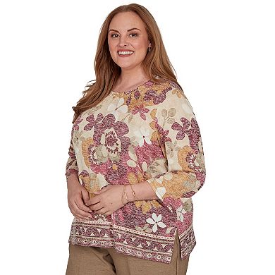 Plus Size Alfred Dunner Union Square Exploded Floral Geo Border Top