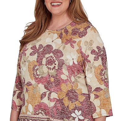 Plus Size Alfred Dunner Union Square Exploded Floral Geo Border Top