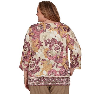 Plus Size Alfred Dunner Union Square Exploded Floral Geo Border Top