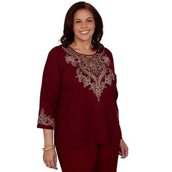 Plus Size Alfred Dunner Union Square Scroll Embroidered Ribbed Knit Top