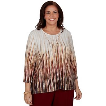 Plus Size Alfred Dunner Textured Ombre Squares Top with Necklace
