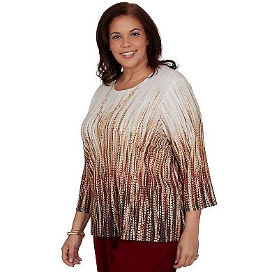 Plus Size Alfred Dunner Textured Ombre Squares Top with Necklace