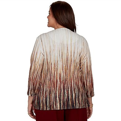 Plus Size Alfred Dunner Textured Ombre Squares Top with Necklace