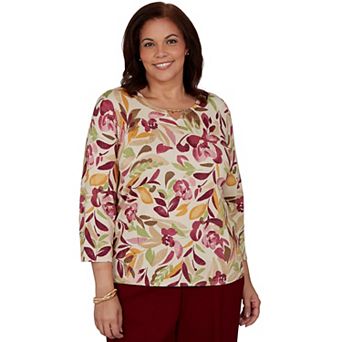 Plus Size Alfred Dunner Floral Painterly Print Shimmer Sweater