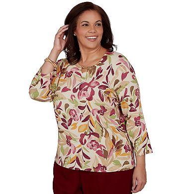 Plus Size Alfred Dunner Floral Painterly Print Shimmer Sweater