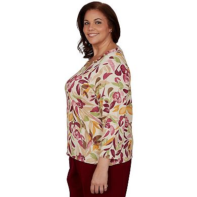 Plus Size Alfred Dunner Floral Painterly Print Shimmer Sweater