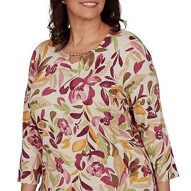 Plus Size Alfred Dunner Floral Painterly Print Shimmer Sweater