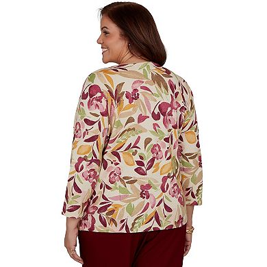 Plus Size Alfred Dunner Floral Painterly Print Shimmer Sweater