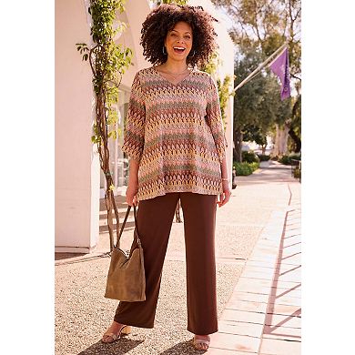 Catherines Women's Plus Size Margaret Jacquard Angel Sleeve Top