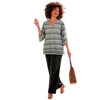 Catherines Women's Plus Size Margaret Jacquard Angel Sleeve Top