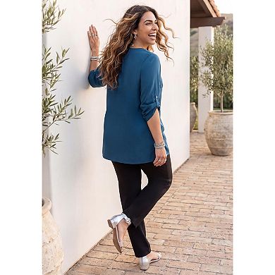 Catherines Women's Plus Size Petite Philippa Pintuck Blouse