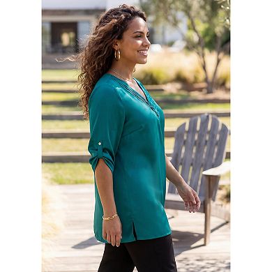 Catherines Women's Plus Size Petite Philippa Pintuck Blouse