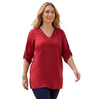 Catherines Women's Plus Size Petite Philippa Pintuck Blouse