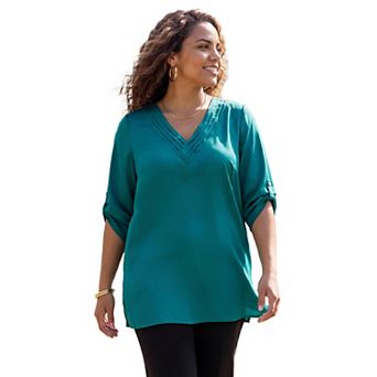 Catherines Women's Plus Size Petite Philippa Pintuck Blouse