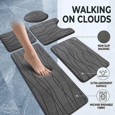 Memory Foam Bathroom Rug Set 5 Piece Ultra Absorbent Non-Slip Machine Washable Dry Quickly