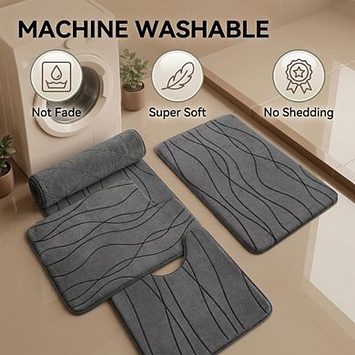 Memory Foam Bathroom Rug Set 5 Piece Ultra Absorbent Non-Slip Machine Washable Dry Quickly