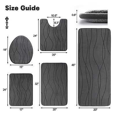 Memory Foam Bathroom Rug Set 5 Piece Ultra Absorbent Non-Slip Machine Washable Dry Quickly