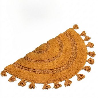 Hand Crocheted Half Circle Boho Bathroom Rug Non Slip Absorbent Cotton Tassels Machine Washable