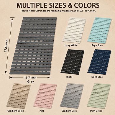 Non Slip Bathtub Mat Suction Cups Drain Holes Easy Cut Soft Safe Bathroom Mat