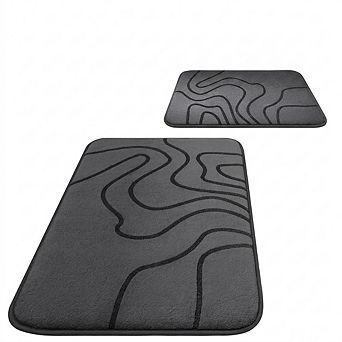 Memory Foam Bathroom Rugs 2 pc Extra Thick Ultra Soft Absorbent Non Slip Machine Washable Bath