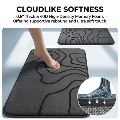 Memory Foam Bathroom Rugs 2-Piece Extra Thick Ultra Soft Absorbent Non Slip Machine Washable Bath