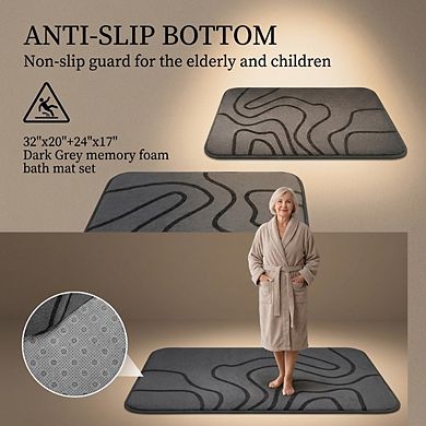 Memory Foam Bathroom Rugs 2-Piece Extra Thick Ultra Soft Absorbent Non Slip Machine Washable Bath
