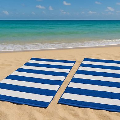 Pack of 2 Cotton Velour Beach Towels Striped Pool Bath Set