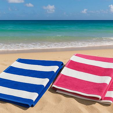Pack of 2 Cotton Velour Beach Towels Striped Pool Bath Set