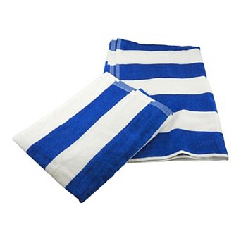 Pack of 2 Cotton Velour Beach Towels Striped Pool Bath Set