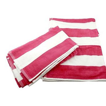 Pack of 2 Cotton Velour Beach Towels Striped Pool Bath Set