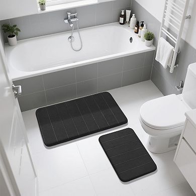 Memory Foam Bathroom Rugs Sets 2 Piece - Super Soft Absorbent Quick Dry Bath Mat Set, for Tub Shower