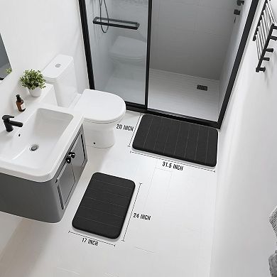 Memory Foam Bathroom Rugs Sets 2 Piece - Super Soft Absorbent Quick Dry Bath Mat Set, for Tub Shower
