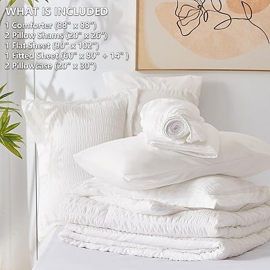 Queen Comforter Set Seersucker 7 Pieces, Luxury Soft Bedding Set with Down Alternative Comforter