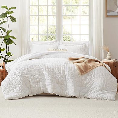 Queen Comforter Set Seersucker 7 Pieces, Luxury Soft Bedding Set with Down Alternative Comforter