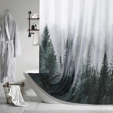 Misty Forest Shower Curtain for Bathroom,Woodland Shower Curtain Set with Hooks,Decorative Pine Tree