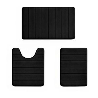 Memory Foam Bathroom Rug Set 3 pc Non Slip Extra Soft Absorbent Washable & Dry Toilet Bath Mat