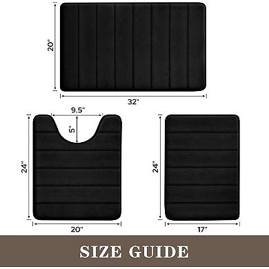 Memory Foam Bathroom Rug Set 3 Piece, Non Slip Extra Soft Absorbent Washable & Dry Toilet Bath Mat