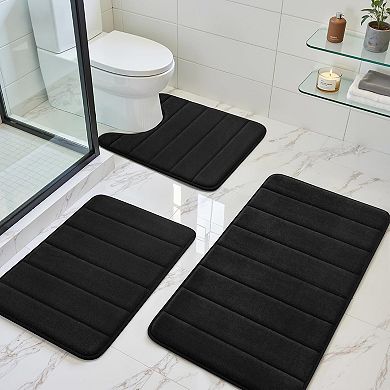 Memory Foam Bathroom Rug Set 3 Piece, Non Slip Extra Soft Absorbent Washable & Dry Toilet Bath Mat
