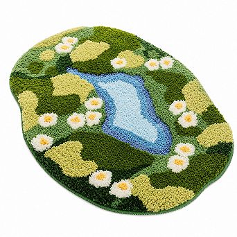 Nature Inspired Moss Bath Rug Non Slip Super Absorbent Machine Washable