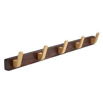 Wall Mounted Coat Rack Walnut Wood Rail 5 Rustic Hooks Entryway Organizer for Hat Bag Towel Key