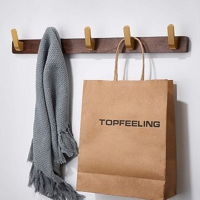 Wall Mounted Coat Rack Walnut Wood Rail 5 Rustic Hooks Entryway Organizer for Hat Bag Towel Key